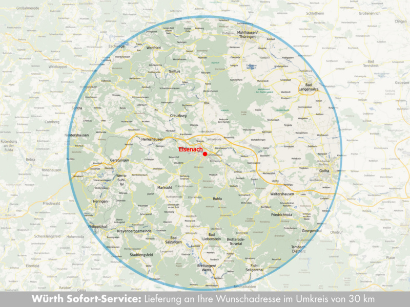 Lieferung im Umkreis von 30 km der Niederlassung für Sofort-Serivce-Bestellung