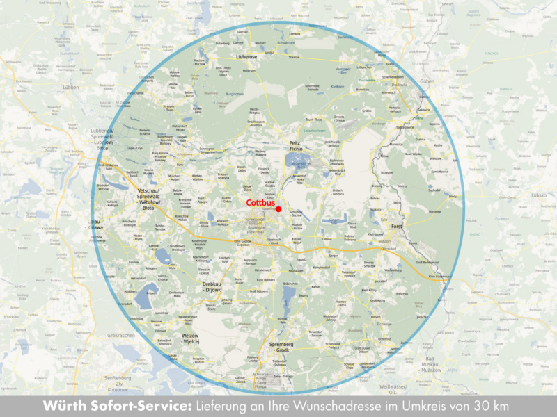 Lieferung im Umkreis von 30 km der Niederlassung für Sofort-Serivce-Bestellung