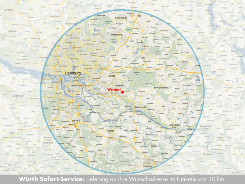 Lieferung im Umkreis von 30 km der Niederlassung für Sofort-Serivce-Bestellung