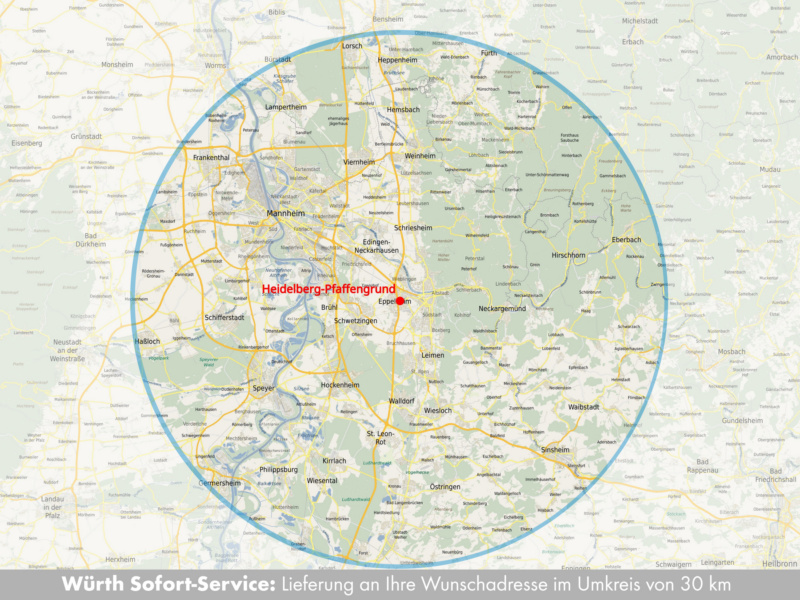 Lieferung im Umkreis von 30 km der Niederlassung für Sofort-Serivce-Bestellung